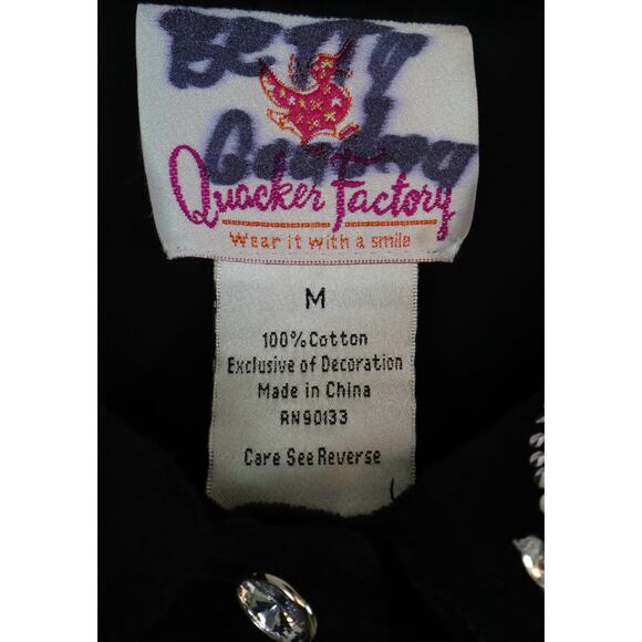 Vintage Quacker Factory Black Velvet Jacket Rhinestones Beaded Medium COTTON - Picture 7 of 8